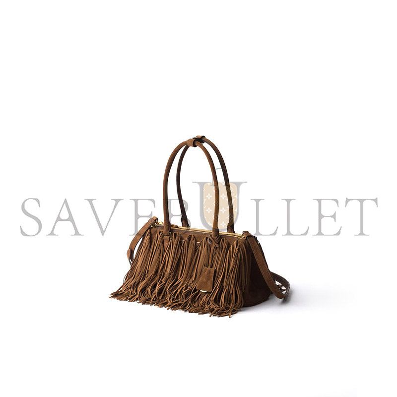 Pra*a galleria medium suede bag with fringe 1ba457 (30*14*10.5cm)
